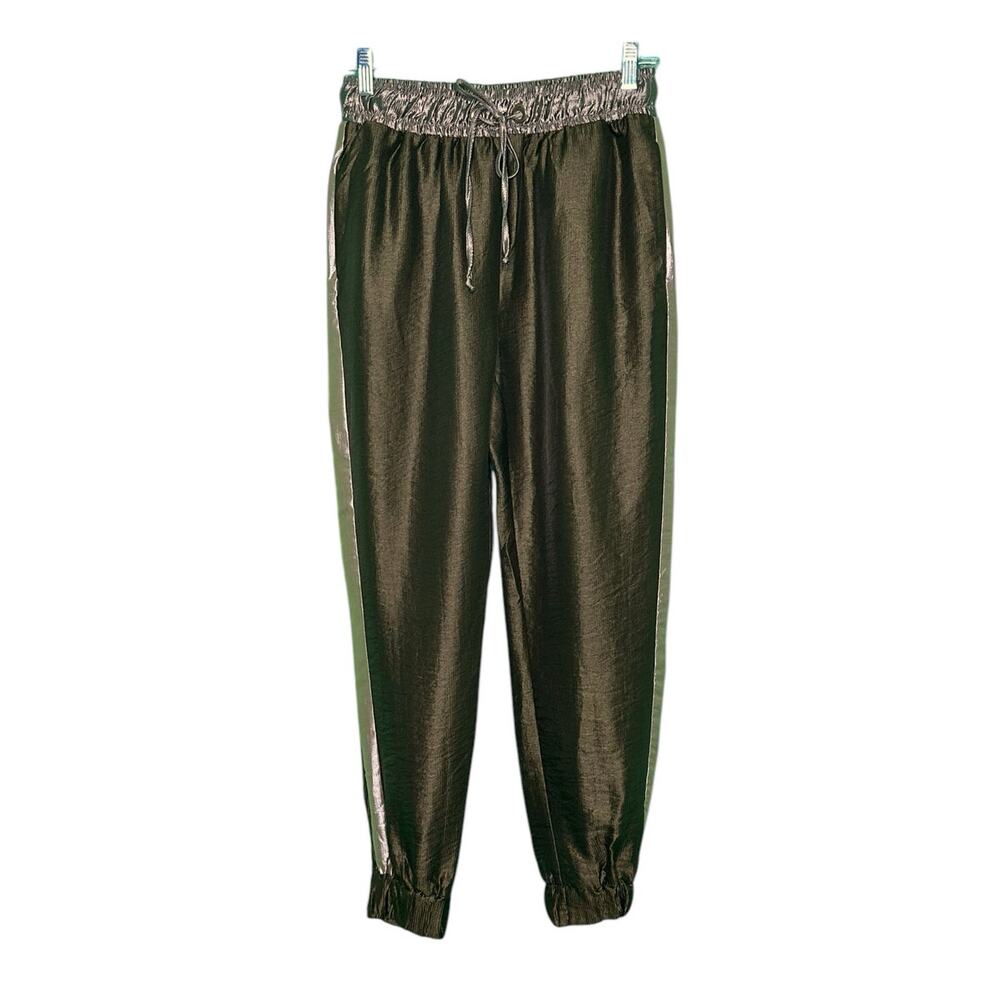 Zara gold green satin effect pull on cuffed pants size Small